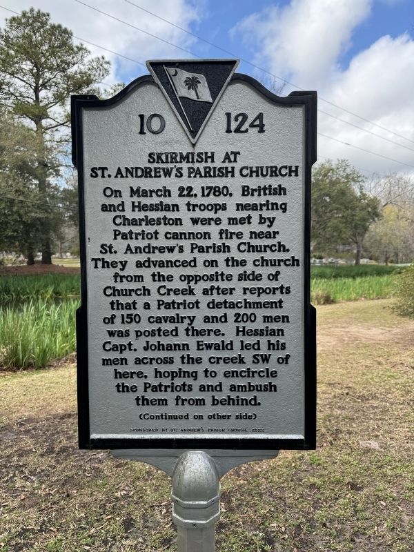 Skirmish at St. Andrew’s Parish Church Marker. Click for full size. Skirmish at St. Andrew’s Parish Church Marker image. Click for full size.