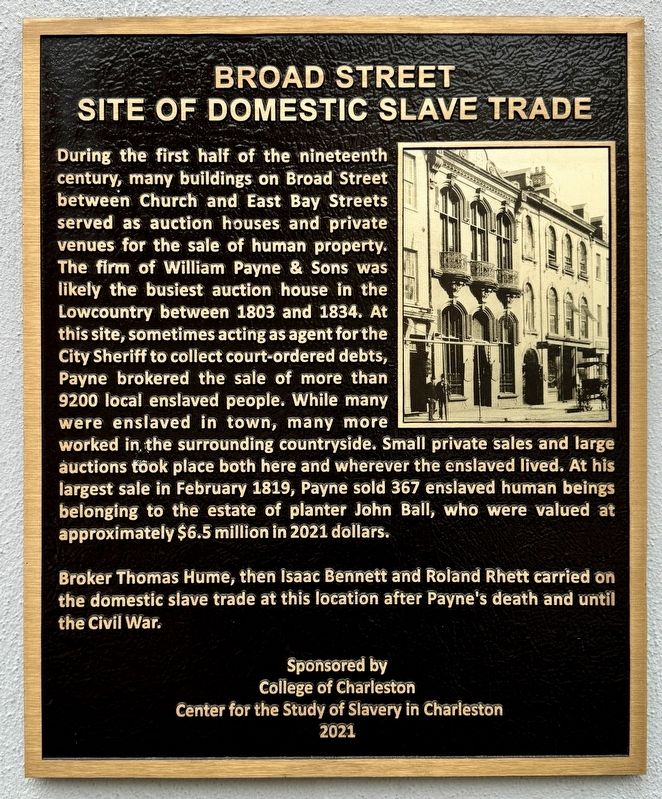 Broad Street Site of Domestic Slave Trade Marker image. Click for full size.
