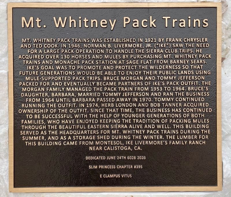 Mt. Whitney Pack Trains Marker image. Click for full size.