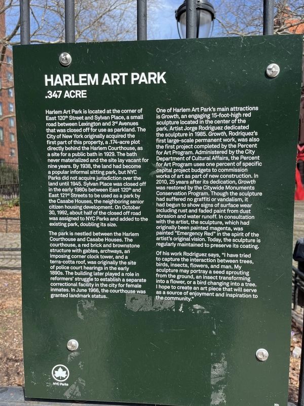 Harlem Art Park Marker. Click for full size. Harlem Art Park Marker image. Click for full size.