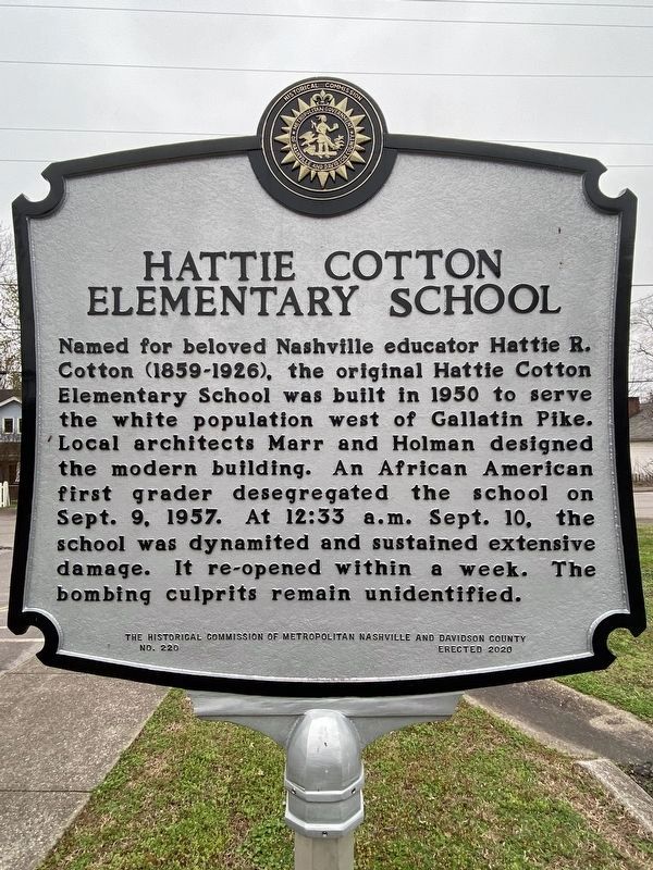 Hattie Cotton Elementary School side of the marker. Click for full size. Hattie Cotton Elementary School side of the marker image. Click for full size.