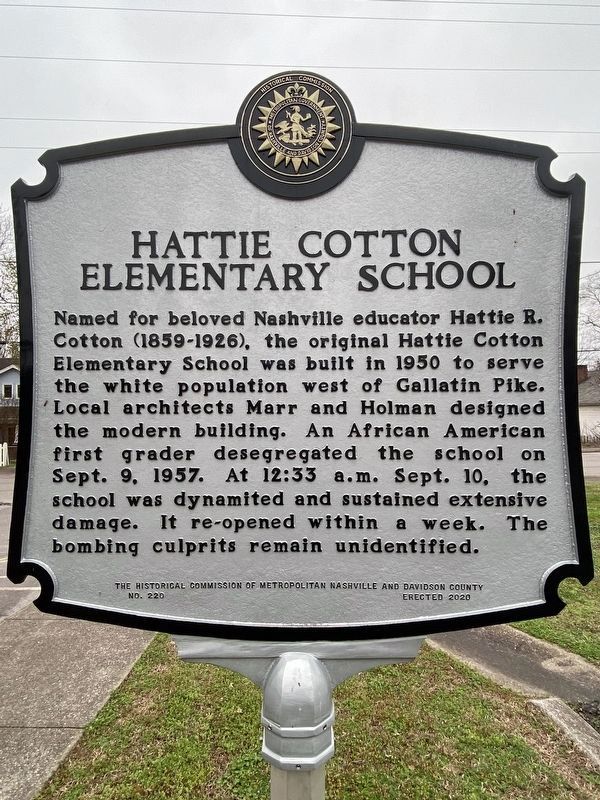 Hattie Cotton Elementary School side of the marker image. Click for full size.