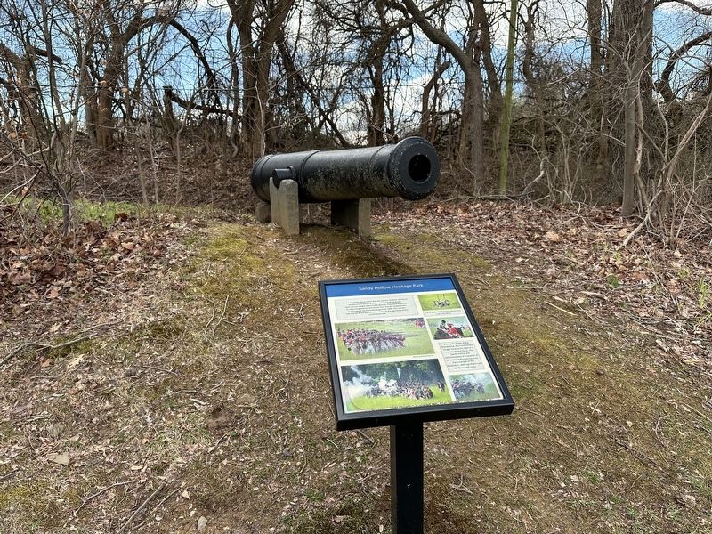 Sandy Hollow Heritage Park Marker with Civil War cannon image. Click for full size.