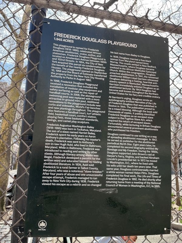 Frederick Douglass Playground Marker image. Click for full size.