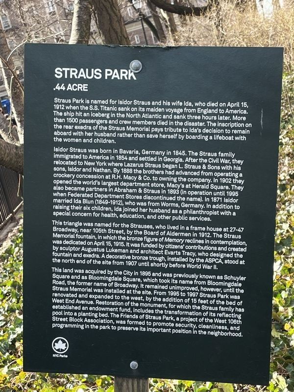 Straus Park Marker image. Click for full size.