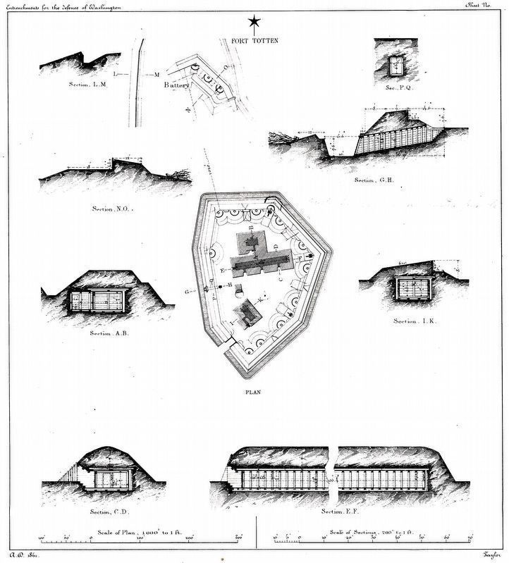 Plan and Sections of Fort Totten image. Click for full size.