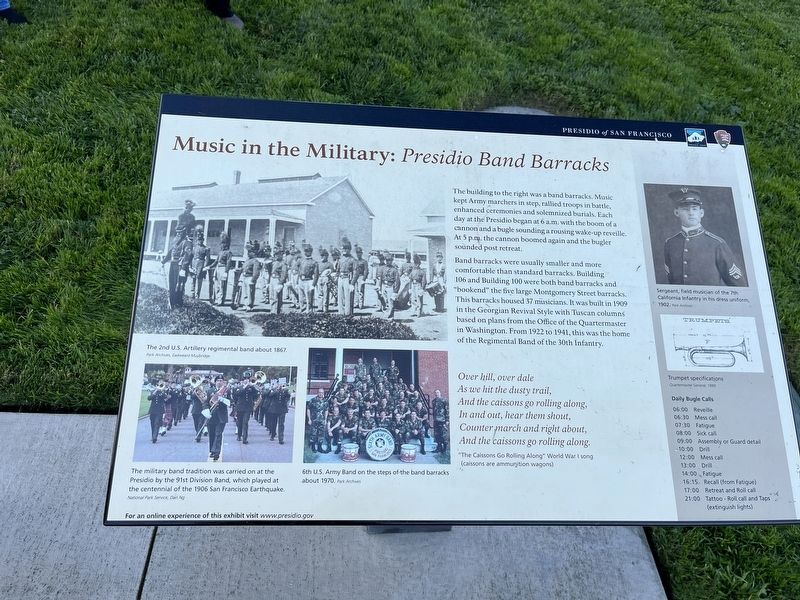 Music in the Military: <i>Presidio Band Barracks</i> Marker. Click for full size. Music in the Military: <i>Presidio Band Barracks</i> Marker image. Click for full size.