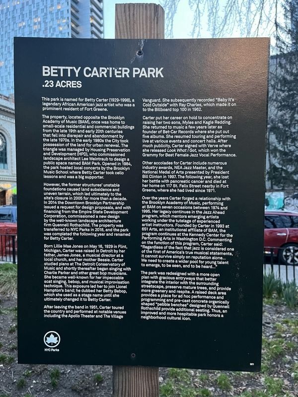 Betty Carter Park Marker. Click for full size. Betty Carter Park Marker image. Click for full size.