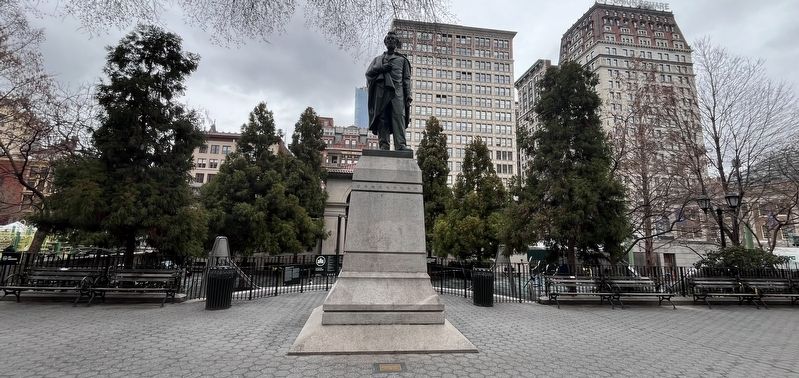 <i>Abraham Lincoln</i> statue, with the marker visible in the rear left. Click for full size. <i>Abraham Lincoln</i> statue, with the marker visible in the rear left image. Click for full size.
