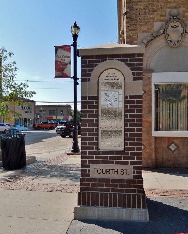 Historic Devils Lake Commercial District Marker. Click for full size. Historic Devils Lake Commercial District Marker image. Click for full size.