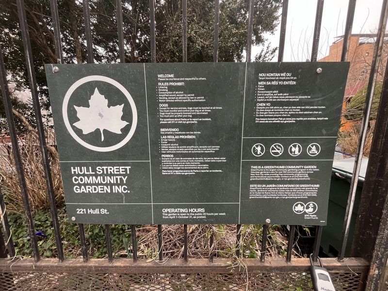 NYC Parks signage for Hull Street Community Garden Inc. image. Click for full size.