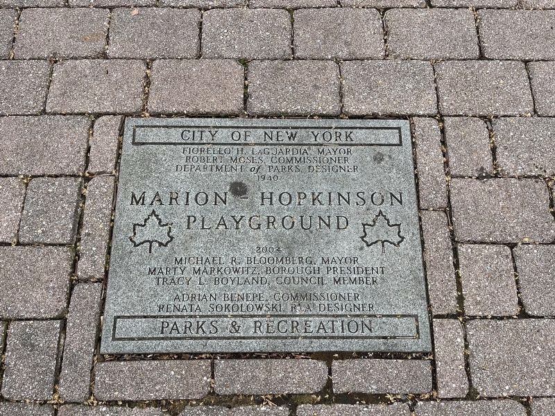 NYC Parks dedication plaque for Marion-Hopkinson Playground image. Click for full size.