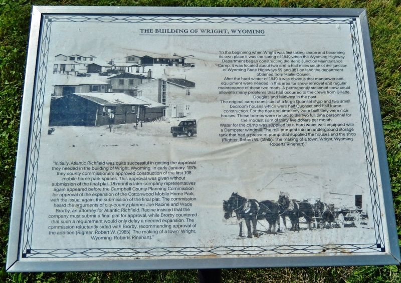 The Building of Wright, Wyoming Marker image. Click for full size.