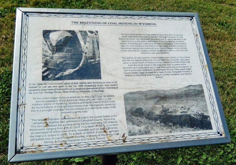The Beginning of Coal Mining in Wyoming Marker image. Click for full size.