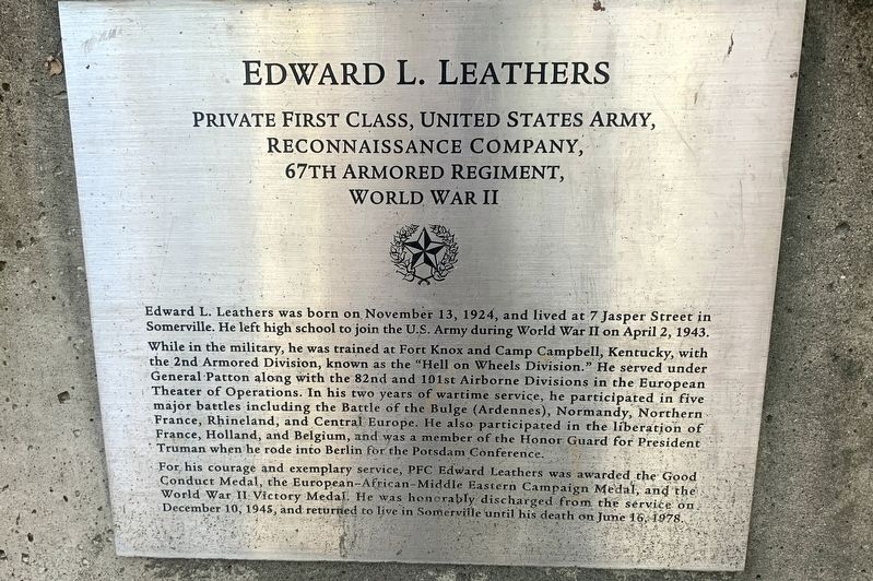 Edward L. Leathers Marker. Click for full size. Edward L. Leathers Marker image. Click for full size.