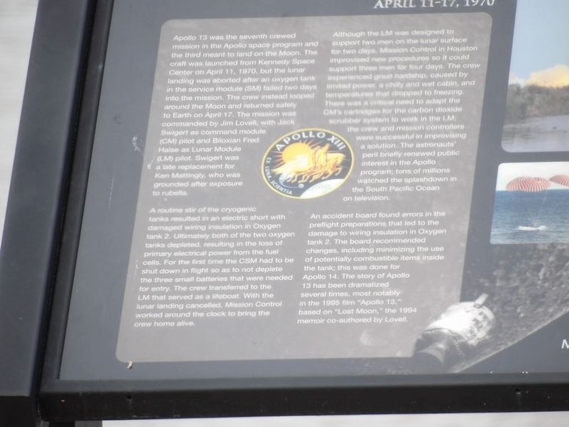 The Story of Apollo 13 Marker (closeup) image. Click for full size.