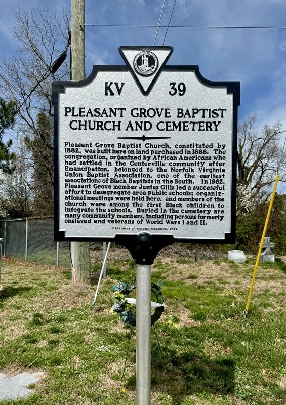 Pleasant Grove Baptist Church and Cemetery Marker image. Click for full size.