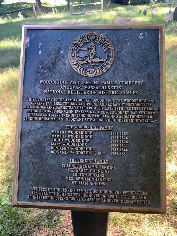 Woodbridge and Jenkins Family Cemetery Marker. Click for full size. Woodbridge and Jenkins Family Cemetery Marker image. Click for full size.