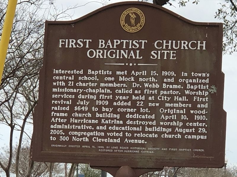 First Baptist Church Original Site Marker image. Click for full size.