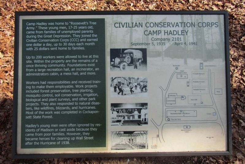 Civilian Conservation Corps Camp Hadley Marker image. Click for full size.