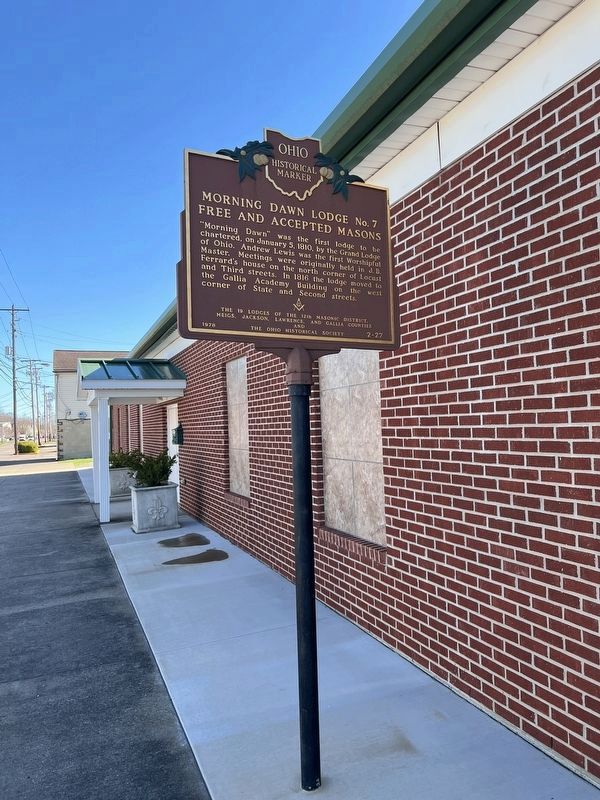 Restored marker in front of the Masonic Lodge image. Click for full size.