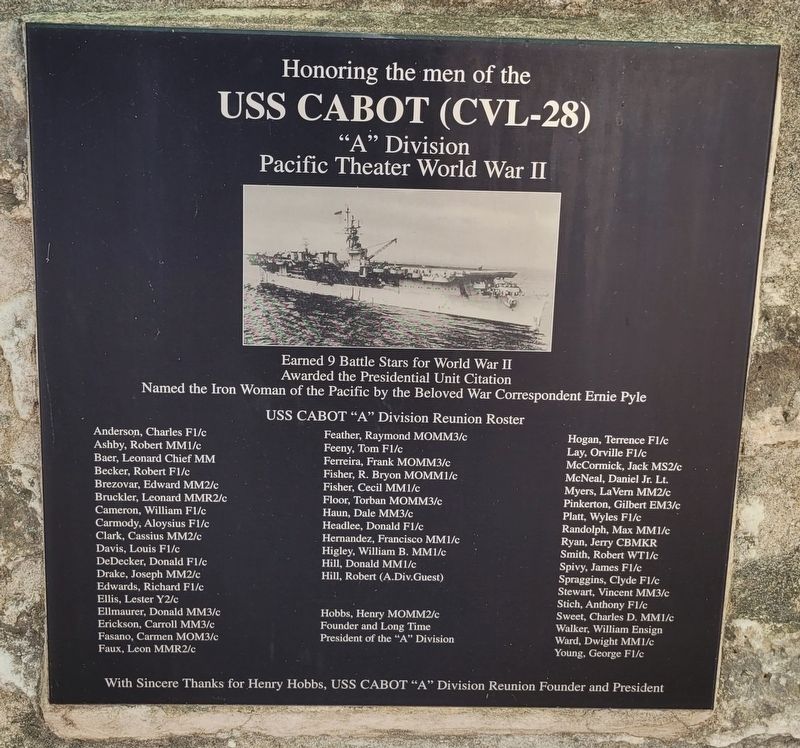 USS Cabot Marker image. Click for full size.