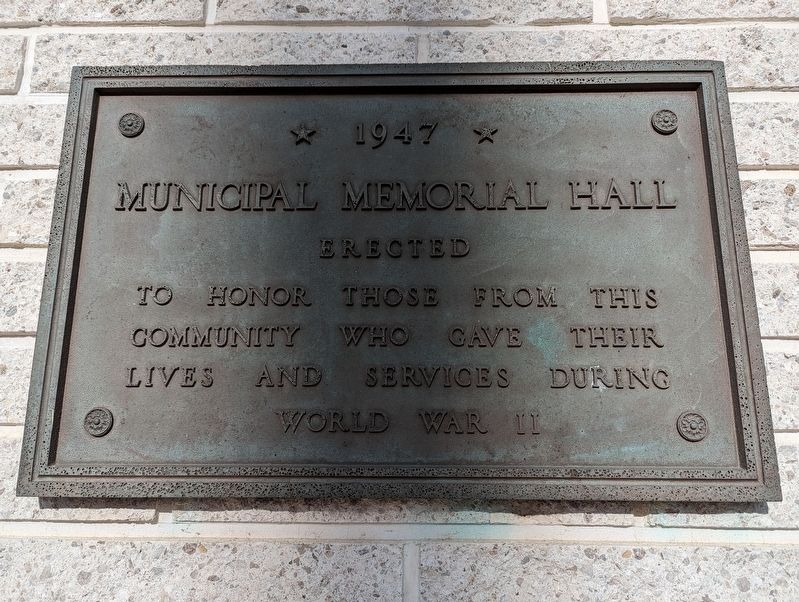 Municipal Memorial Hall Marker image. Click for full size.