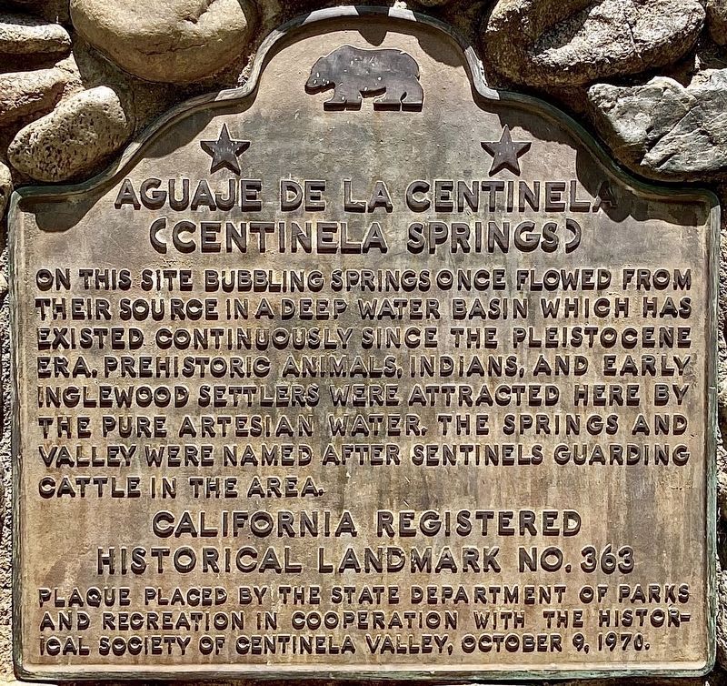 Centinela Springs Marker. Click for full size. Centinela Springs Marker image. Click for full size.