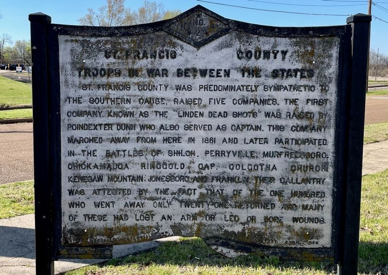 St. Francis County Troops in the War Between the States Marker. Click for full size. St. Francis County Troops in the War Between the States Marker image. Click for full size.