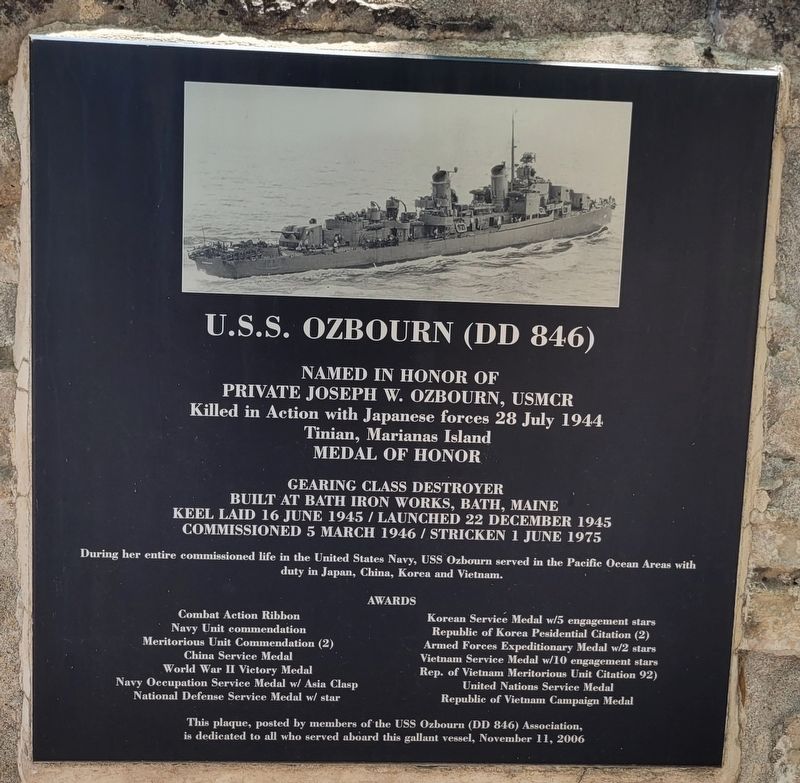 U.S.S. Ozbourn (DD 846) Marker image. Click for full size.