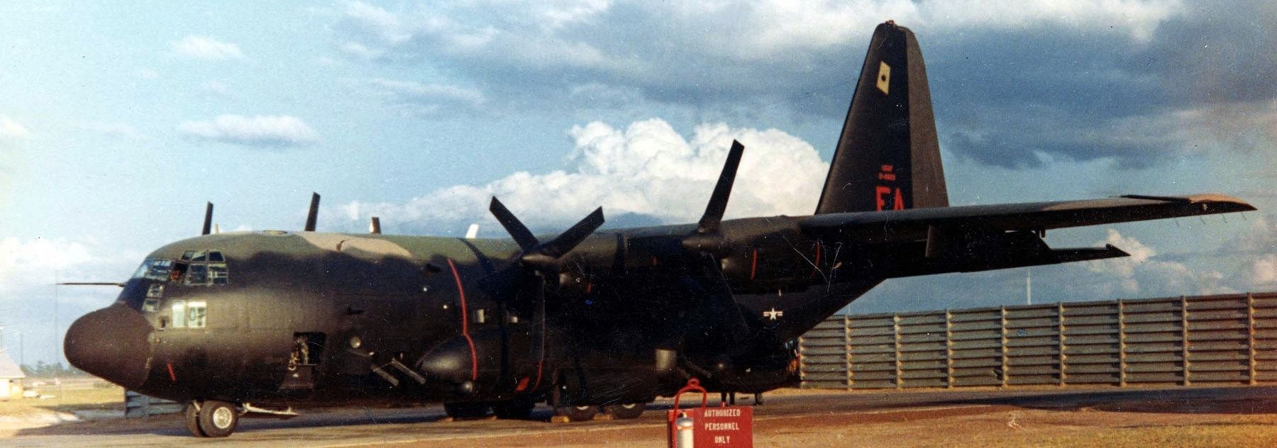 AC-130A at Ubon Royal Thai Air Force Base in the spring of 1969 image. Click for full size.
