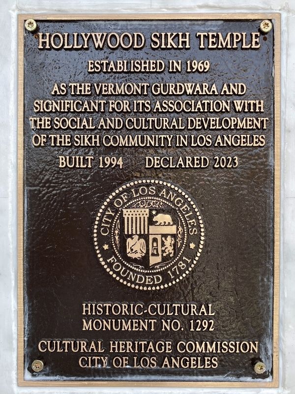 Hollywood Sikh Temple Marker image. Click for full size.