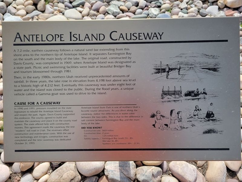 Antelope Island Causeway Marker. Click for full size. Antelope Island Causeway Marker image. Click for full size.