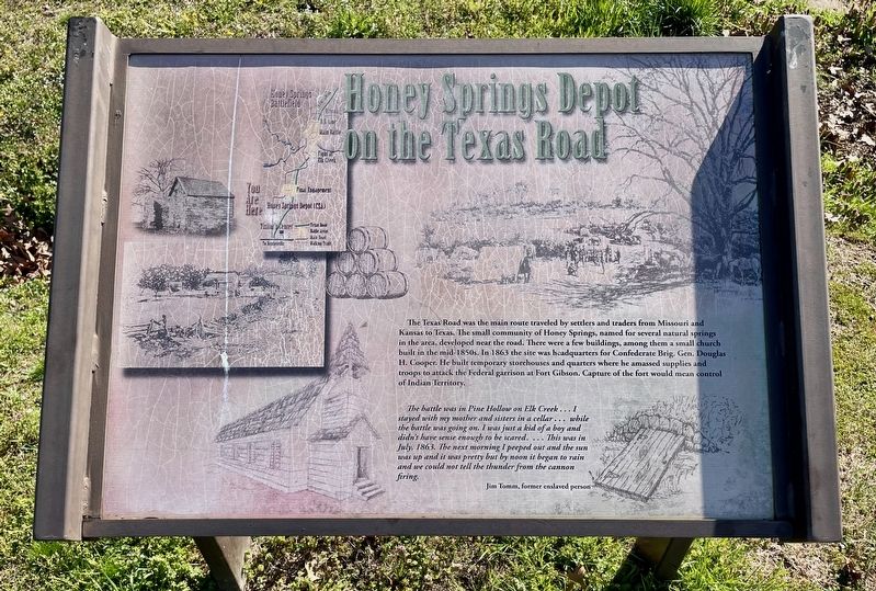 Honey Springs Depot on the Texas Road Marker. Click for full size. Honey Springs Depot on the Texas Road Marker image. Click for full size.