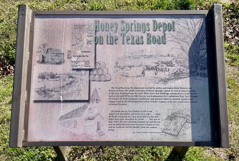Honey Springs Depot on the Texas Road Marker image. Click for full size.