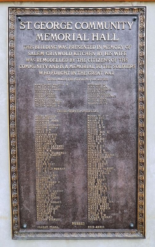 St. George Community Memorial Hall Marker image. Click for full size.