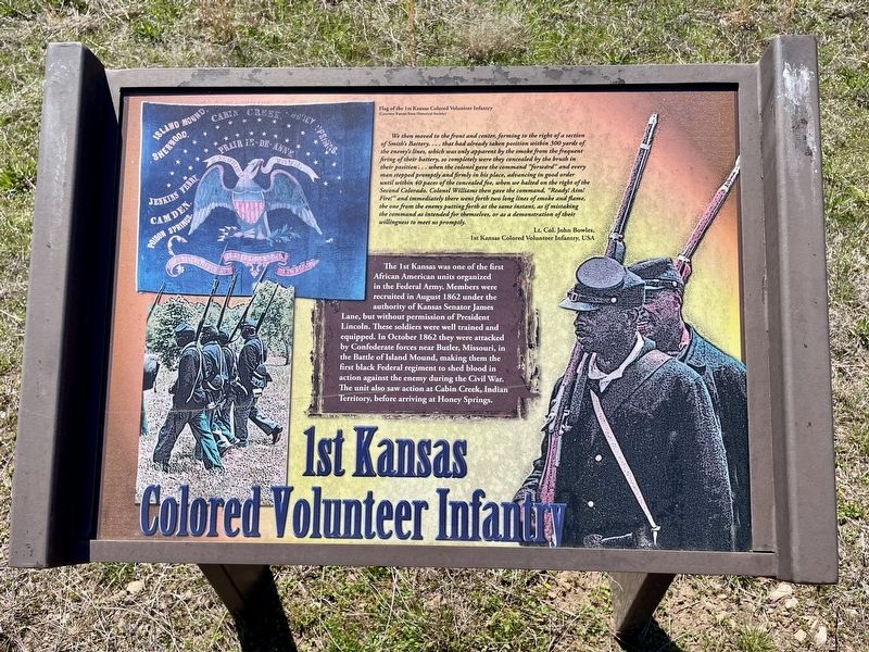 1st Kansas Colored Volunteer Infantry Marker. Click for full size. 1st Kansas Colored Volunteer Infantry Marker image. Click for full size.