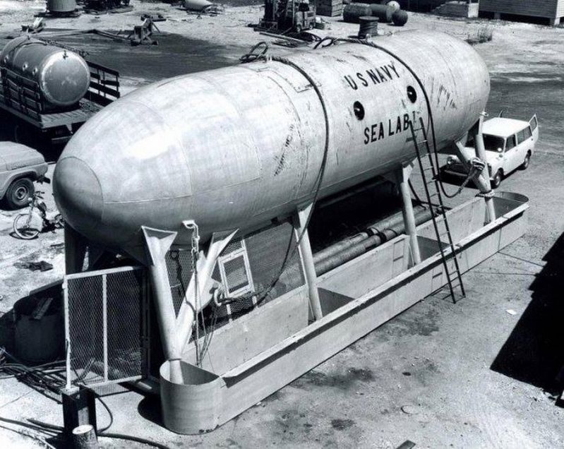 Sealab I on land at the U.S. Naval Station in Bermuda in 1964: image. Click for full size.