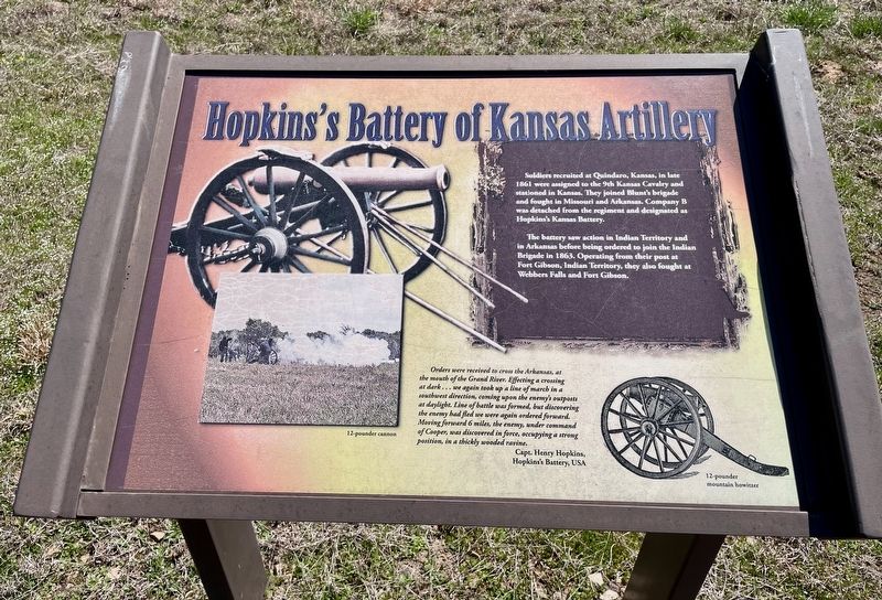 Hopkin's Battery of Kansas Artillery Marker. Click for full size. Hopkin's Battery of Kansas Artillery Marker image. Click for full size.