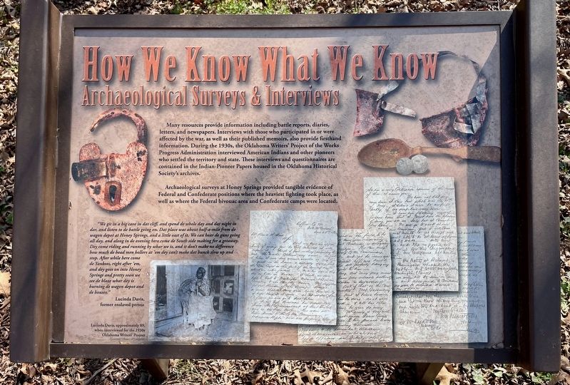 How We Know What We Know  <small>Archeological Surveys & Interviews</small> Marker image. Click for full size.