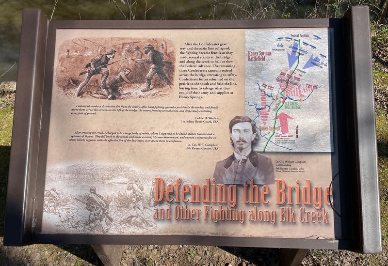 Defending the Bridge  <small>and other Fighting along Elk Creek</small> Marker image. Click for full size.