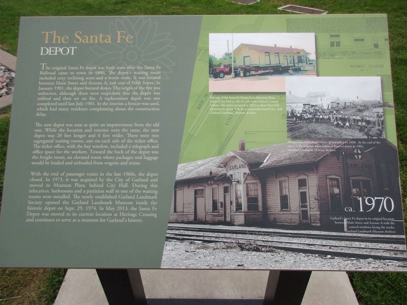 Santa Fe Railroad Depot informational sign. Click for full size. Santa Fe Railroad Depot informational sign image. Click for full size.