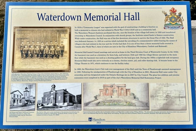 Waterdown Memorial Hall Marker image. Click for full size.