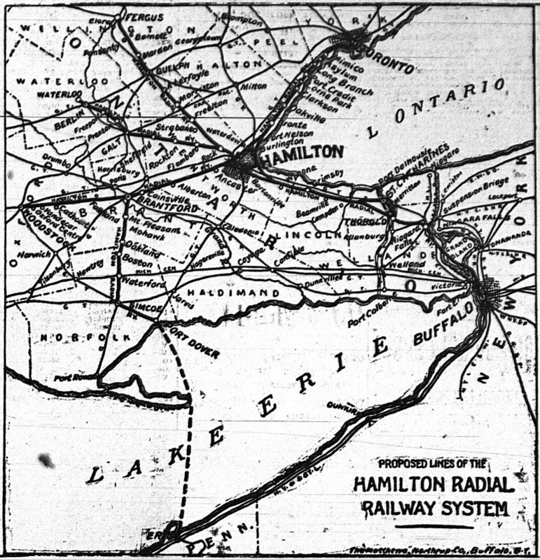 Proposed route the Hamilton Radial Electric Railway, 1894 image. Click for full size.