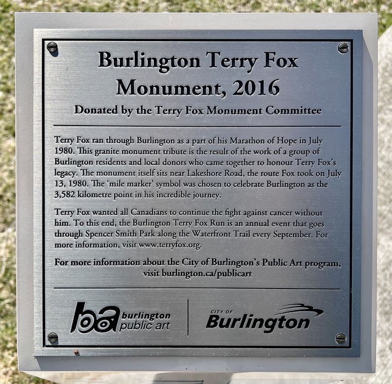 Terry Fox Marathon of Hope marker dedication plaque image. Click for full size.