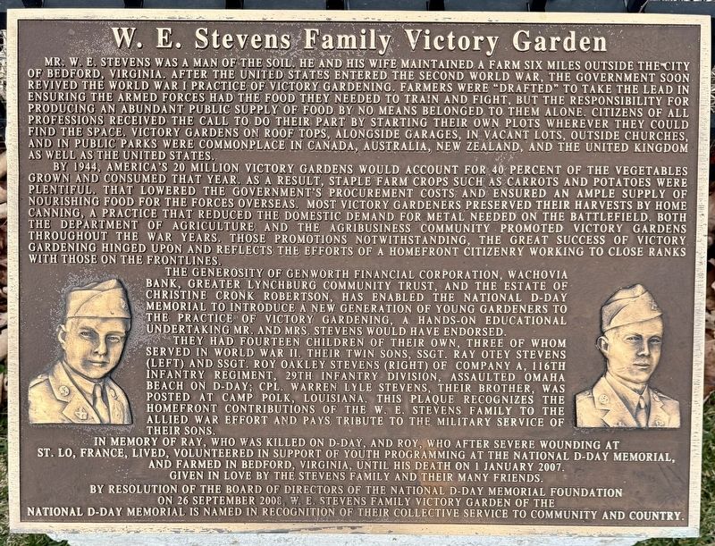W.E. Steven’s Family Victory Garden Marker. Click for full size. W.E. Steven’s Family Victory Garden Marker image. Click for full size.