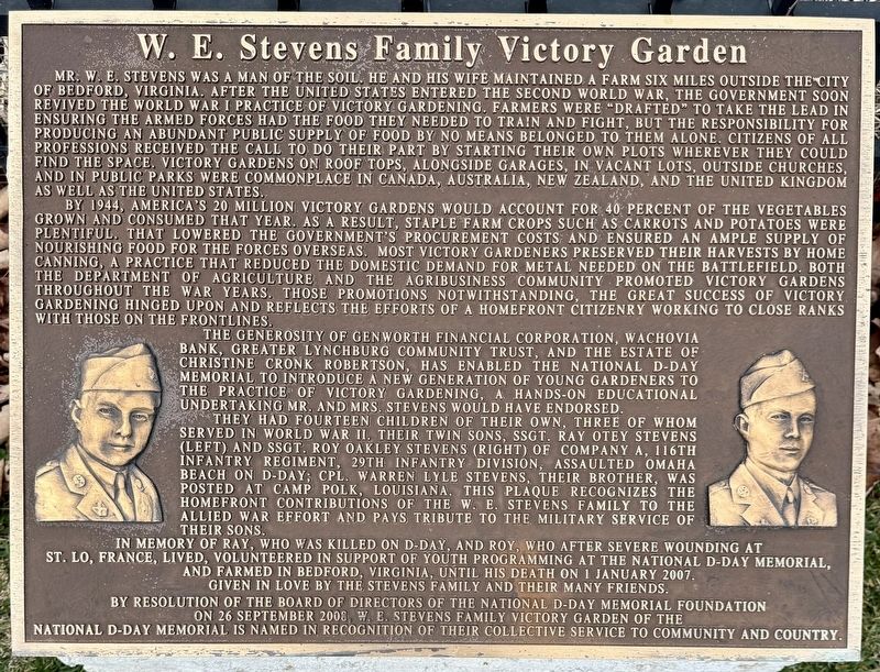W.E. Stevens Family Victory Garden Marker image. Click for full size.
