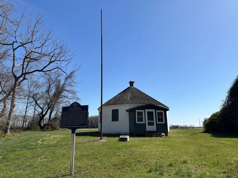 Octagonal Schoolhouse Marker wide view with schoolhouse visible image. Click for full size.