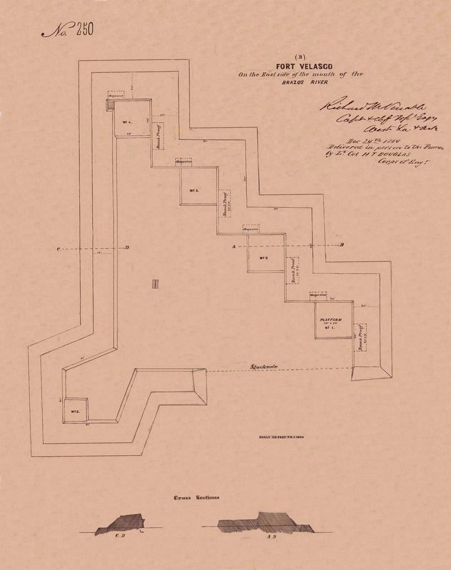 Engineering Diagram of 1863 Fort Velasco image. Click for full size.