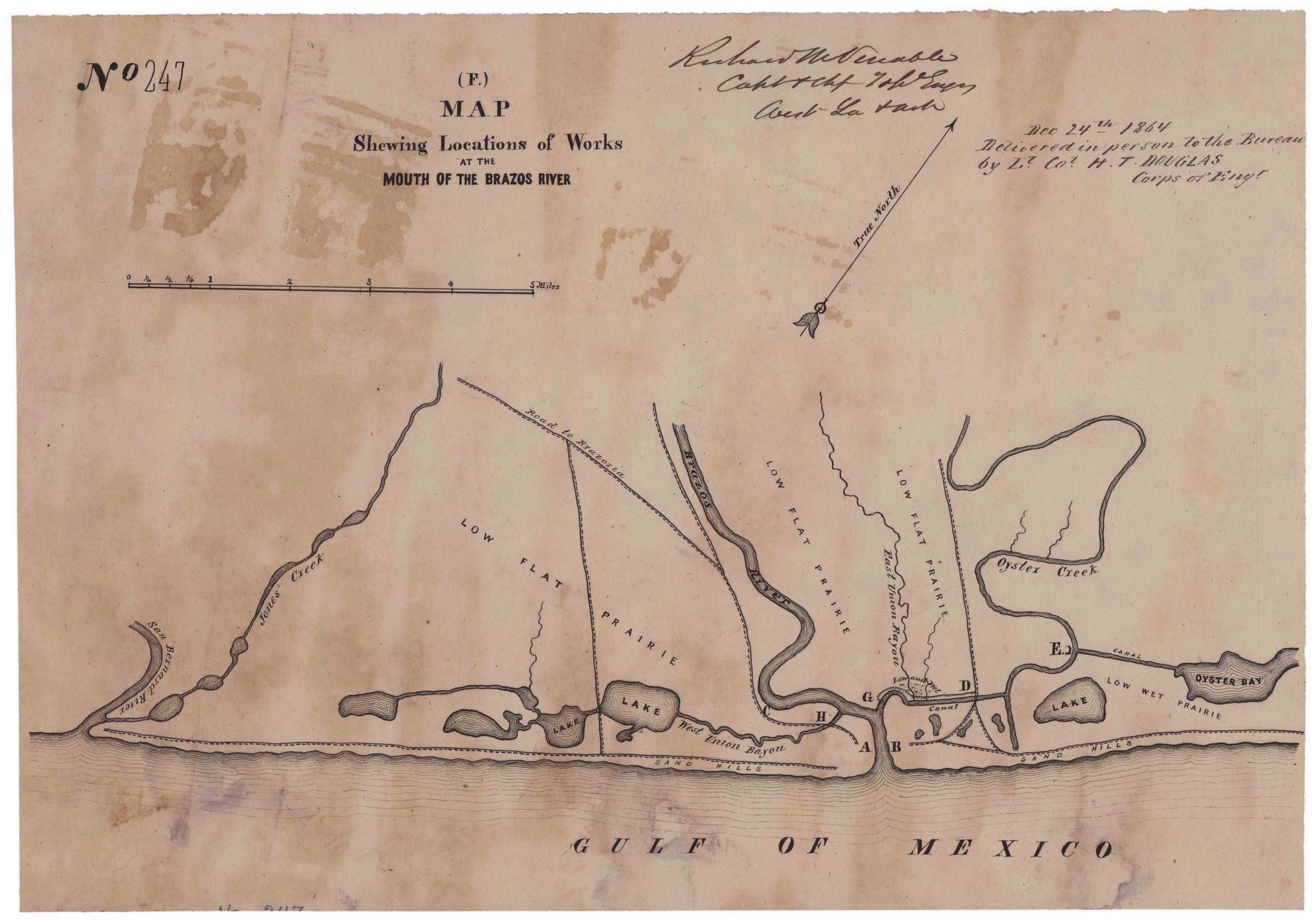 Map Showing Locations of Works at the Mouth of the Brazos River, Circa 1864 image. Click for full size.